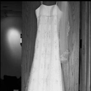 Wedding dress with veil, size 8/9. Worn once, professionally cleaned